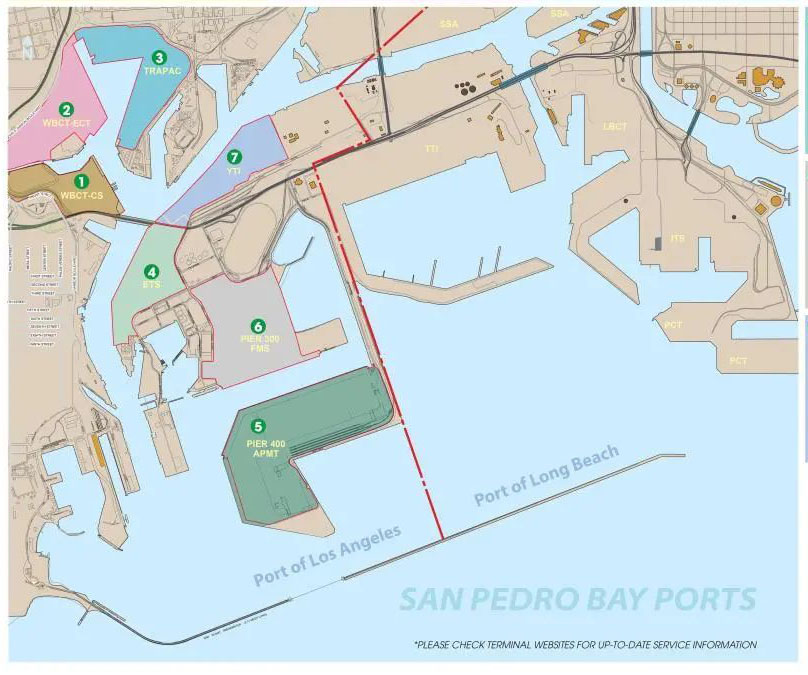 洛杉磯港LA各個碼頭和船司掛靠圖